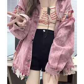 美式复古水洗做旧小众设计感牛仔外套女学生春秋新款夹克
