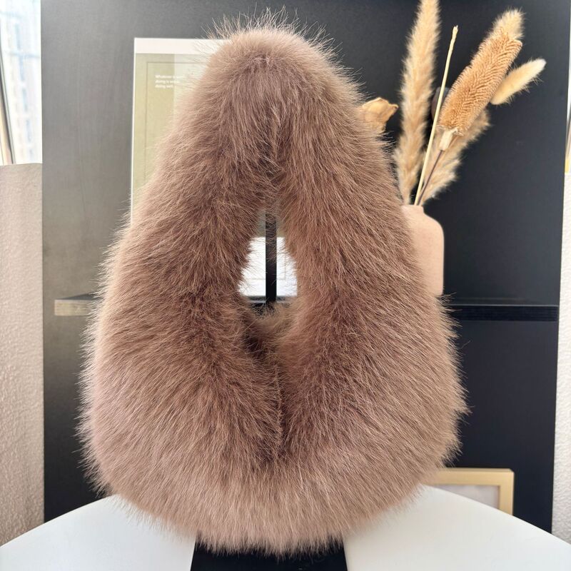 2026 New Model Faux Fox Fur Korean Style Cute Fashion Dumpling Bag Trendy Internet Celebrity Style Retro Women's Handbag