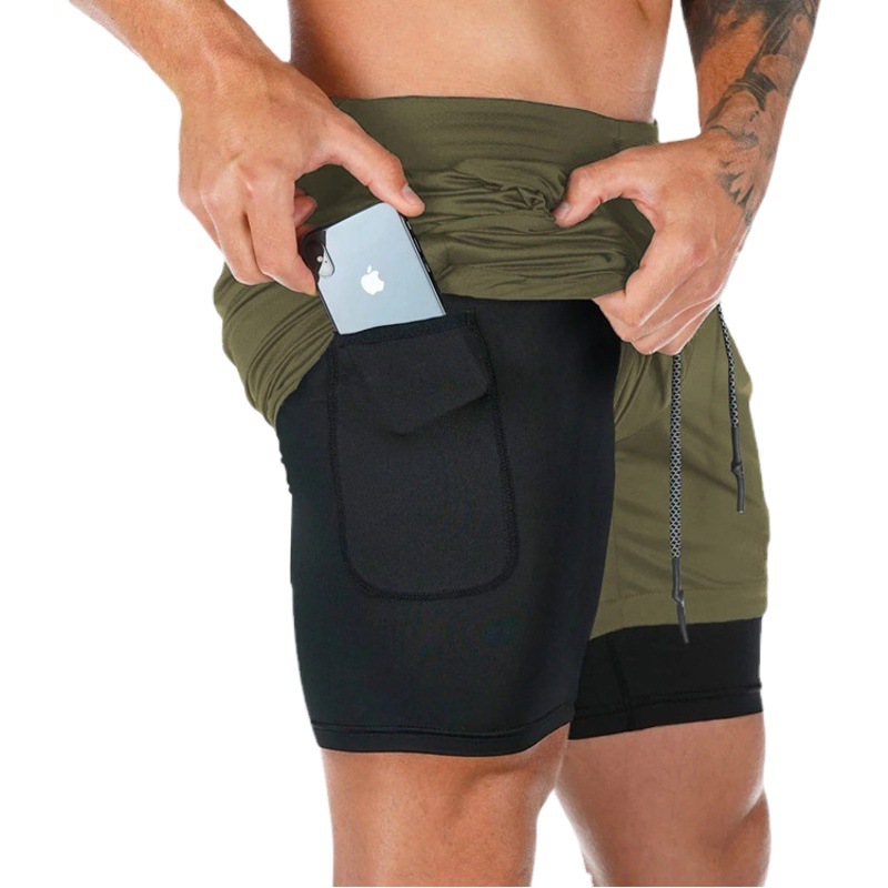 Pantalones Cortos Deportivos de Secado Rápido para Hombre, Doble Capa Estilo Americano para Fitness y Ocio al Aire Libre - Shorts de Verano 2025