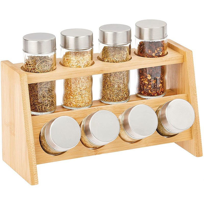 Bamboo kitchen seasoning bottle storage rack for home kitchen countertop double-layer bottles and jars spice storage and organization