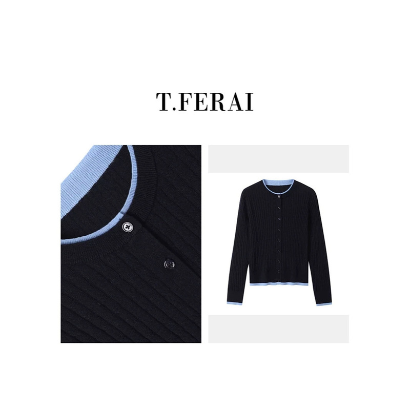 2026 Autumn/Winter New 30% Wool Sweater for Women, Versatile and Elegant, Color-Contrast Fake Two-Piece Round Neck Cardigan 2026 Autumn/Winter New 30% Wool Sweater for Women, Versatile and Elegant, Color-Contrast Fake Two-Piece Round Neck Cardigan