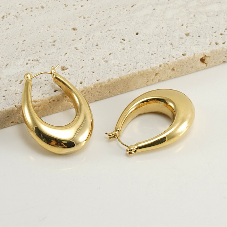 Women'S Gender Plating Design 1 Pair Fashion Oval Plating Stainless Steel 18k Gold Plated Earrings