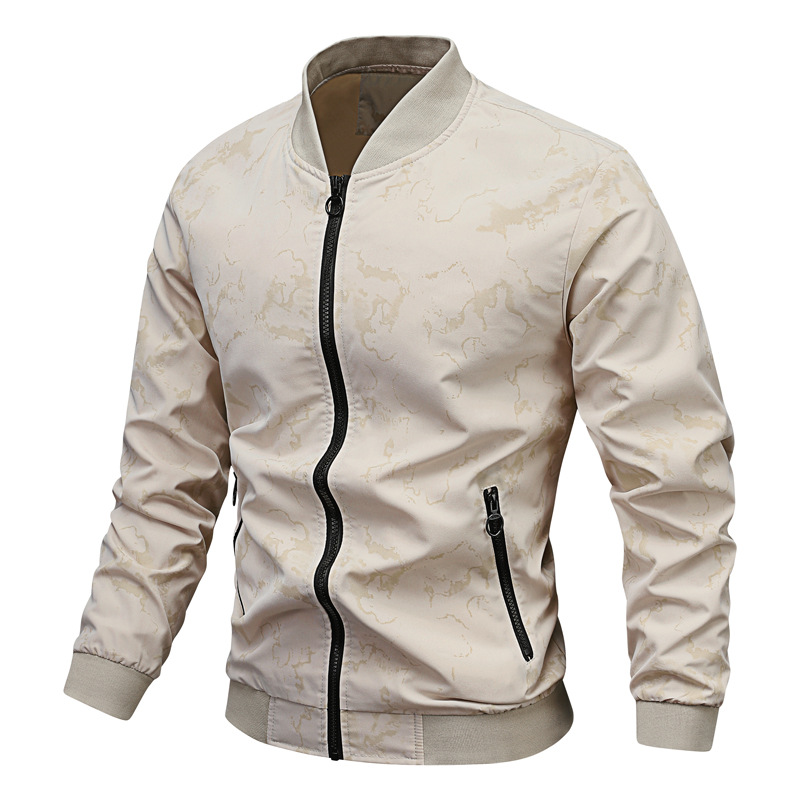 Chaqueta con cuello de béisbol para hombre 2024 primavera y otoño cuello alto estampado de manga larga chaqueta de hombre salvaje estilo Hong Kong más chaqueta de terciopelo