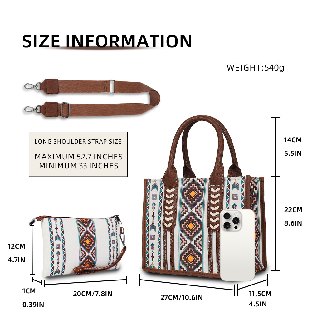 Polyester Lining Material Zipper Closure Type Women's Medium Canvas Stripe Vintage Style Square Zipper Bag Sets Handbag
