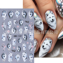 新款冬季圣诞节美甲贴纸 ins风浮雕雪狼花朵雪狐企鹅冰川指甲贴纸