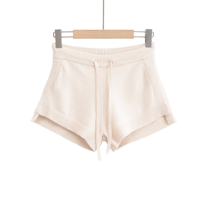 American-Style Spicy Girl Side-Slit Drawstring Elastic Slim-Fit Hot Pants 2025 New Women's Solid Color Simple Knit Shorts Trendy American-Style Spicy Girl Side-Slit Drawstring Elastic Slim-Fit Hot Pants 2025 New Women's Solid Color Simple Knit Shorts Trendy
