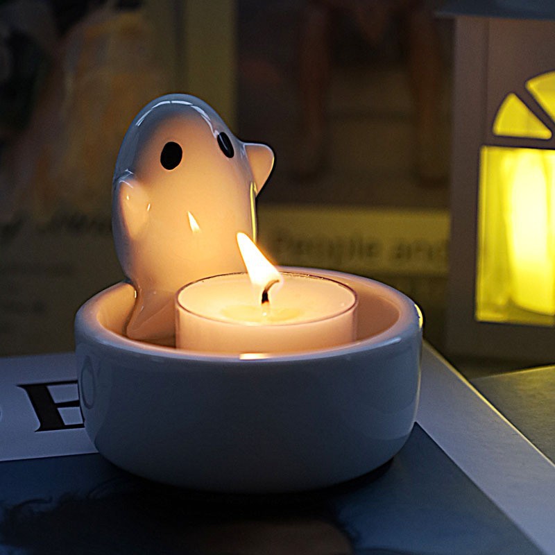 跨境陶瓷幽灵烛台ins亚马逊香薰蜡烛可爱鬼北欧风摆件万圣节礼物
