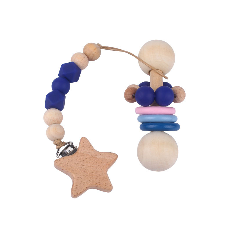 Creativo nuevo bebé suministros de madera niños jugar sonajero herramientas mordedor bebé ejercicio interactivo cuentas de silicona chupete cadena