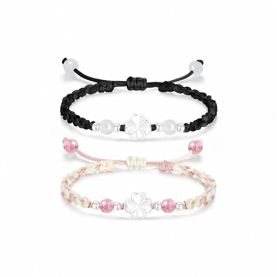 Four-Leaf Clover Bracelet, Safe and Simple Ins, Niche Braided Bestie Bracelet for Men and Women, Couple and Girlfriend Gift