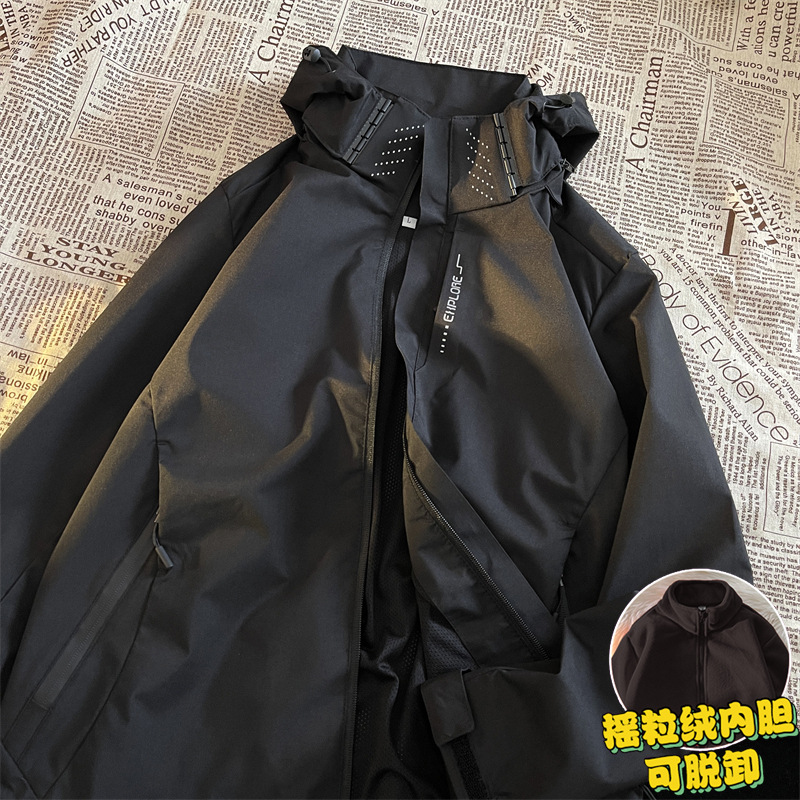 美式三合一冲锋衣外套男棉服秋冬潮牌户外防风登山服情侣机能夹克