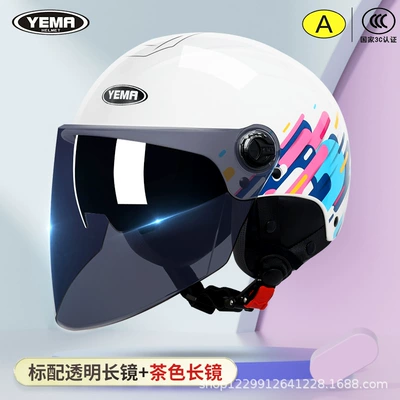 Motosiklet kaskı (dəbilqə) – Scooter Summer Motorcycle Safety Helmet - four-seasons-ceramic-white-camouflage-transparent-long-mirror-ink-blue-long-mirror