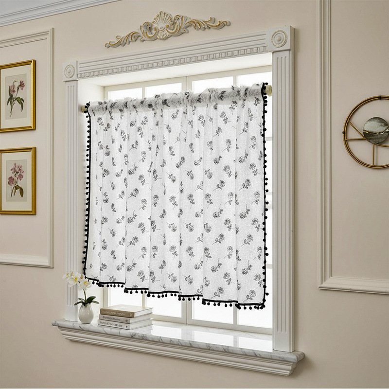 French Jacquard Popular Rose Window Screen Coffee Curtain Small Curtain Bedroom Curtain