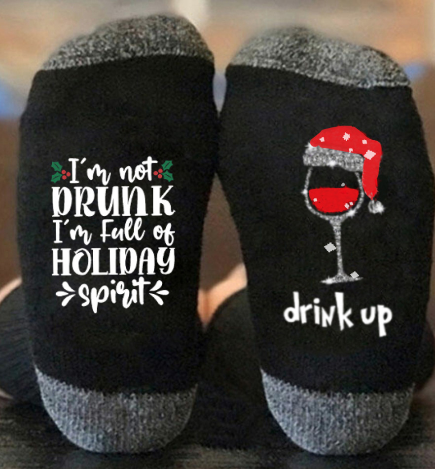 Calcetines navideños con letras de colores en contraste, estampado de muñeco de nieve, calcetines unisex de algodón con elementos navideños para comercio exterior.