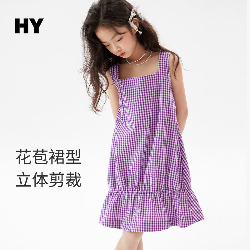 Girls' Plaid Dress 2026 Summer New Style Kidsren's Korean Style Vest Dress for Older Kidsren Sleeveless Princess Dress