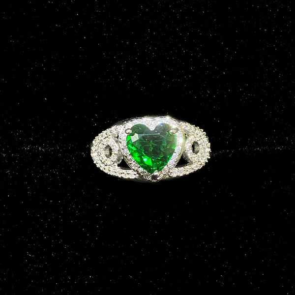 Organic antique malachite green ring emerald heart shaped with…