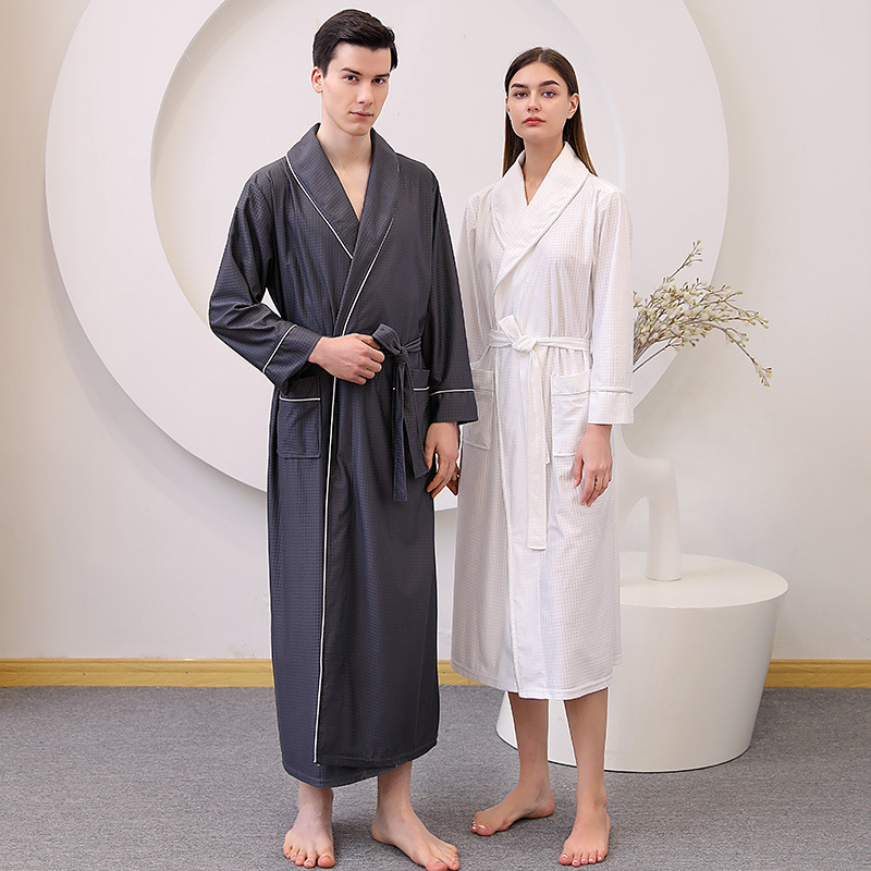 Summer Thin Satin Bathrobe, Water-Absorbent and Quick-Drying Couple's Nightgown, Women's Extra Long Plus Fat Large Size Bathrobe for Men, Spring & Fall