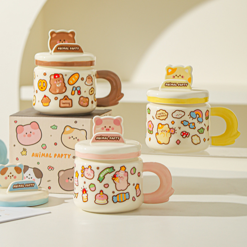 Linda caricatura linda mascota graffiti taza de animales oficina taza de agua de alto valor soporte para teléfono móvil taza de cerámica para estudiantes