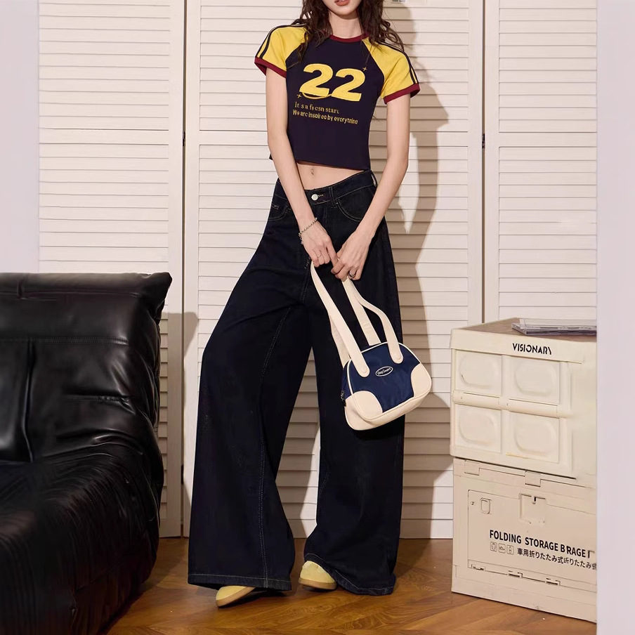 アメリカンコントラストカラーラグランスリーブTシャツレディースサマーホットガールスプライシングスポーツジャージスリムフィットショートトップ