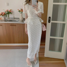 2026春新方领女套装修身波点气质休闲两件套显瘦修身仙女风WZ-688