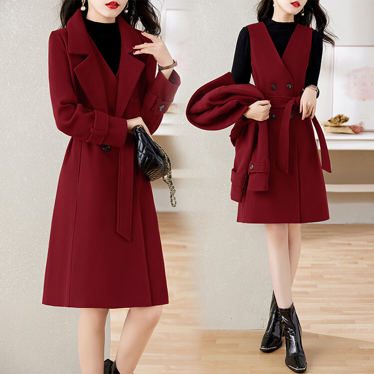 毛呢短款外套两件套马甲连衣裙女冬新款女神范气质时尚妮子套装裙