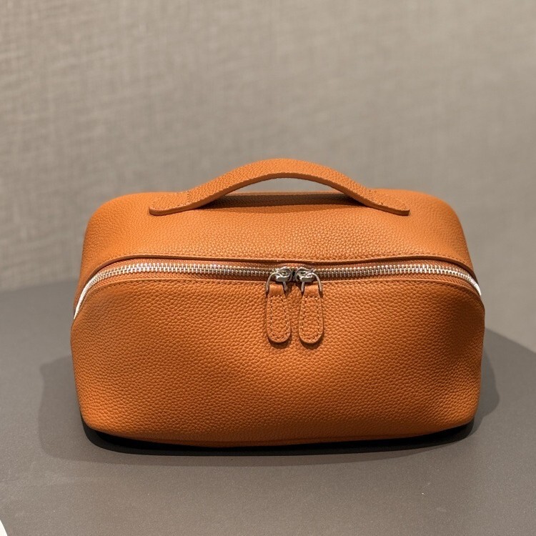 Casual and High-End First-Layer Cowhide Textured Cosmetic Bag, Genuine Leather Travel Portable Toiletry Bag, Large-Capacity Cosmetics Bag