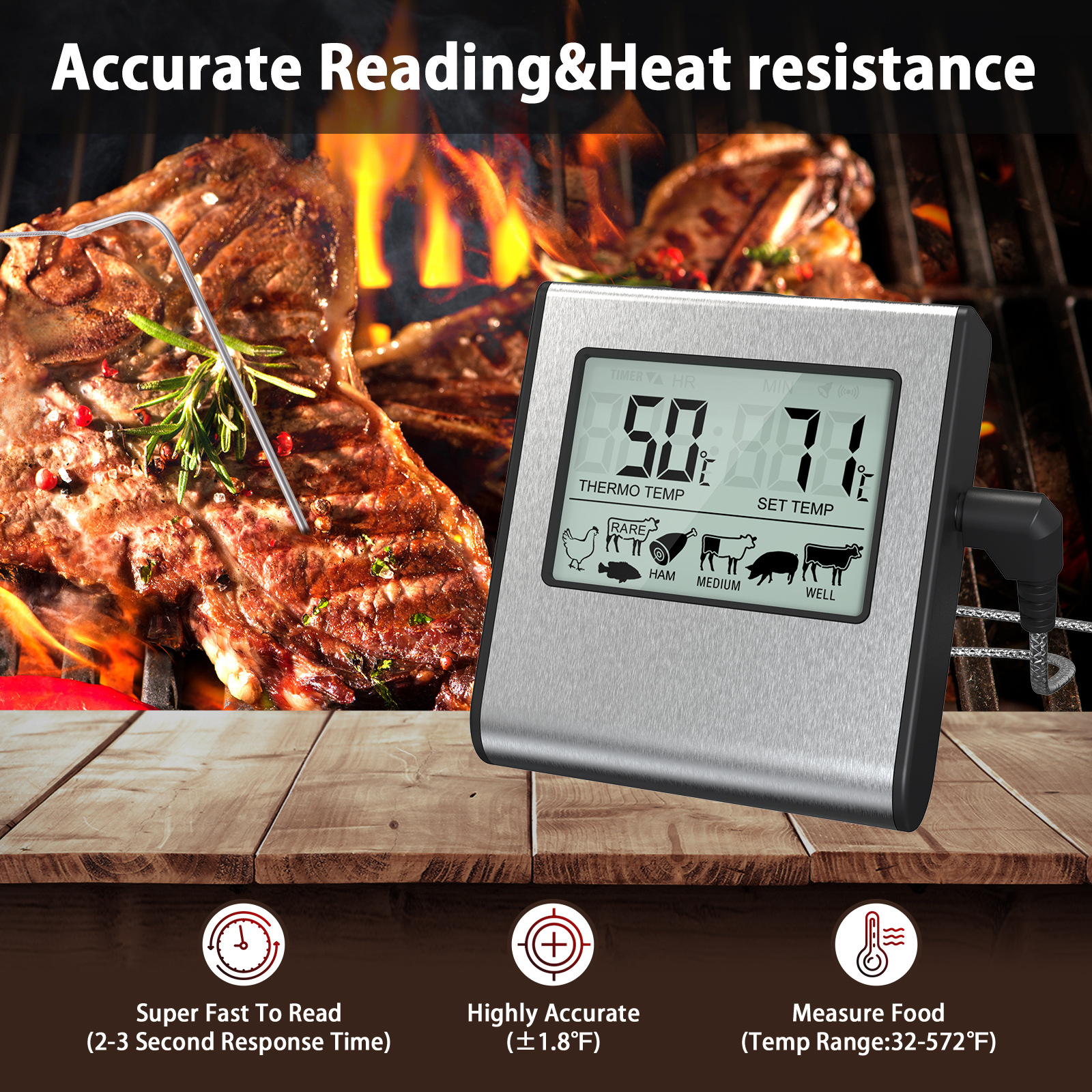 Termómetro digital de alimentos sonda electrónica para cocina BBQ carne aceite barbacoa image 3