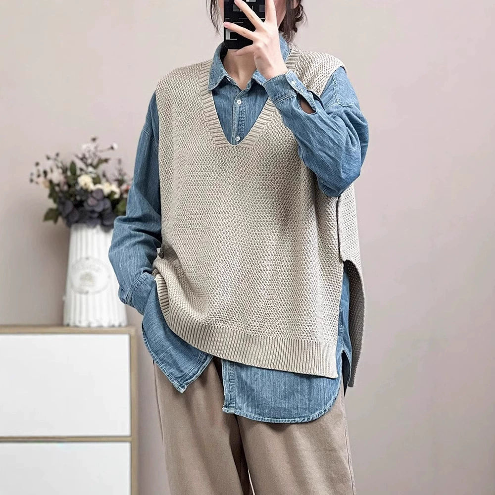 Новинка 2026 года: Женский хлопковый жилет с глубоким V-образным вырезом, без рукавов, в художественном ретро-стиле, свободный и элегантный.