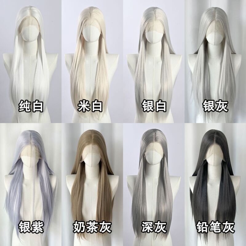White-Gray Hand-Crocheted Lace Front Wig 13*4 Full Headpiece for Women, Cosplay Wig by Deer Wild White-Gray Hand-Crocheted Lace Front Wig 13*4 Full Headpiece for Women, Cosplay Wig by Deer Wild