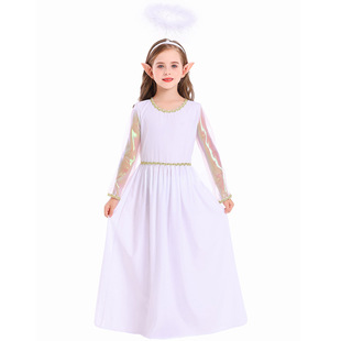 Halloween Children's Costume Amazon Foreign Trade New White Angel Performance Dress cosplay Goddess Dress