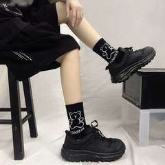 韓版可愛小熊中筒襪學院情侶襪卡通原宿風長襪子網紅甜美少女襪子