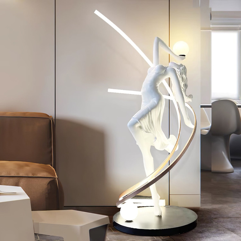 Humanoid Artistic Gymnastics Girl Sculpture Floor Lamp Designer Mall Clubhouse Lobby Dance Goddess Floor Decoration
