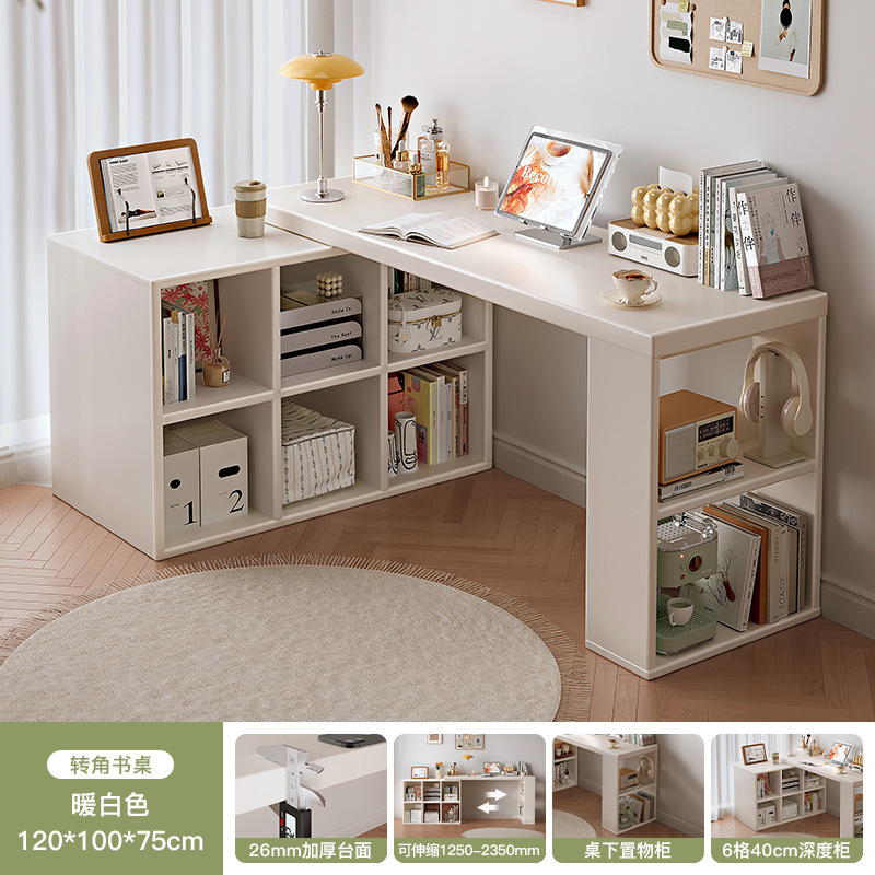 Escritorio de esquina Dormitorio Escritorio de computadora para niñas Escritorio en forma de L de madera maciza Librería Escritorio de oficina de esquina integrado Banco de trabajo