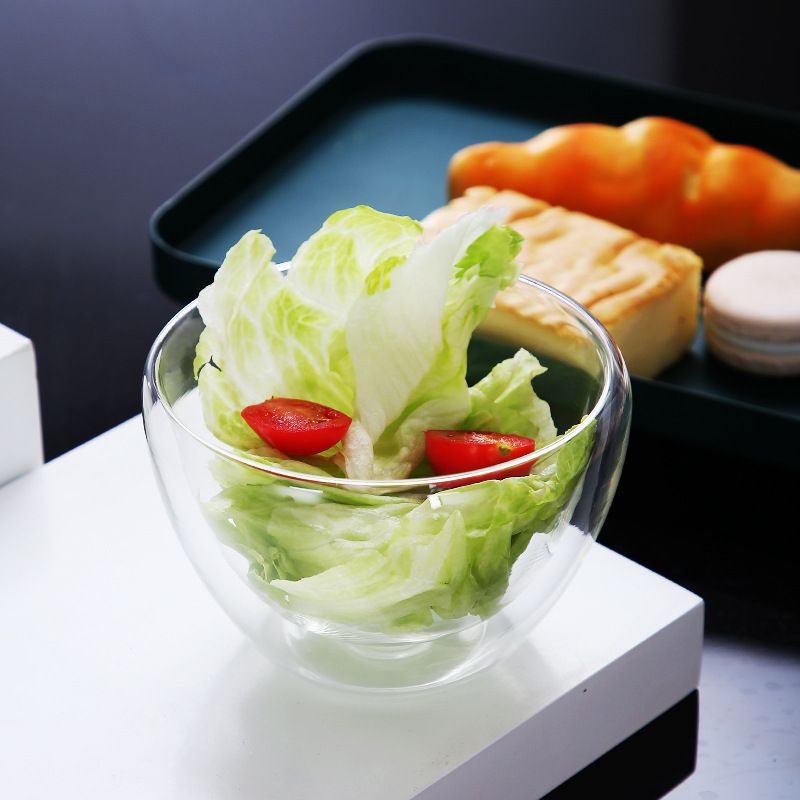 Vidrio de borosilicato tazón de doble capa aislado vidrio transparente cocina tazón de fideos instantáneos ensalada de frutas y verduras tazón hogar