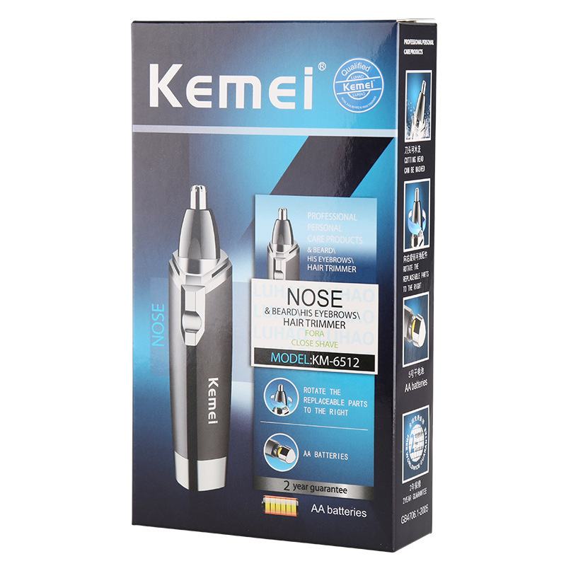 Recortador de vello nasal eléctrico Kemei KEMEI KM-6512, recortador de vello nasal a pilas, limpiador de nariz, venta al por mayor