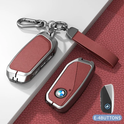 Suitable for Bmw Key Cover 5: Car key bag - e-model-one-click-start-no-standard-model-volcanic-red-zinc-alloy-shell-hardware-hand-strap