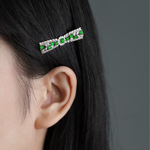 Bow jade hair clip inlaid with 925 silver hair card Guatemala A material natural headdress hair accessories Chinese style