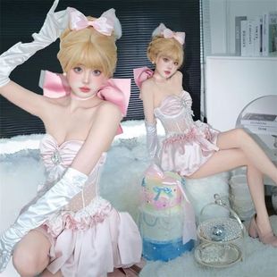 Tom Cat Gloves White Satin Double Bow Short Wedding Dress Travel Photo Birthday Dress Bride Hand Sleeve Photo