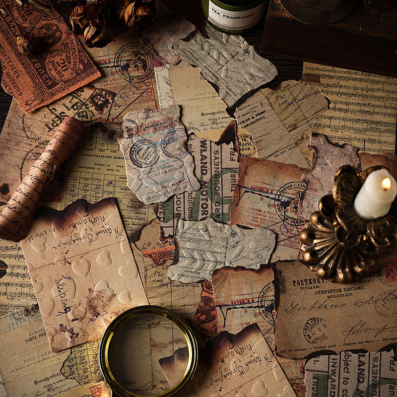 ZABC Cross-border Toppan Relief Craft Retro Brasas Serie Material Papel Retro Sombra de fuegos artificiales 6 modelos 28 hojas