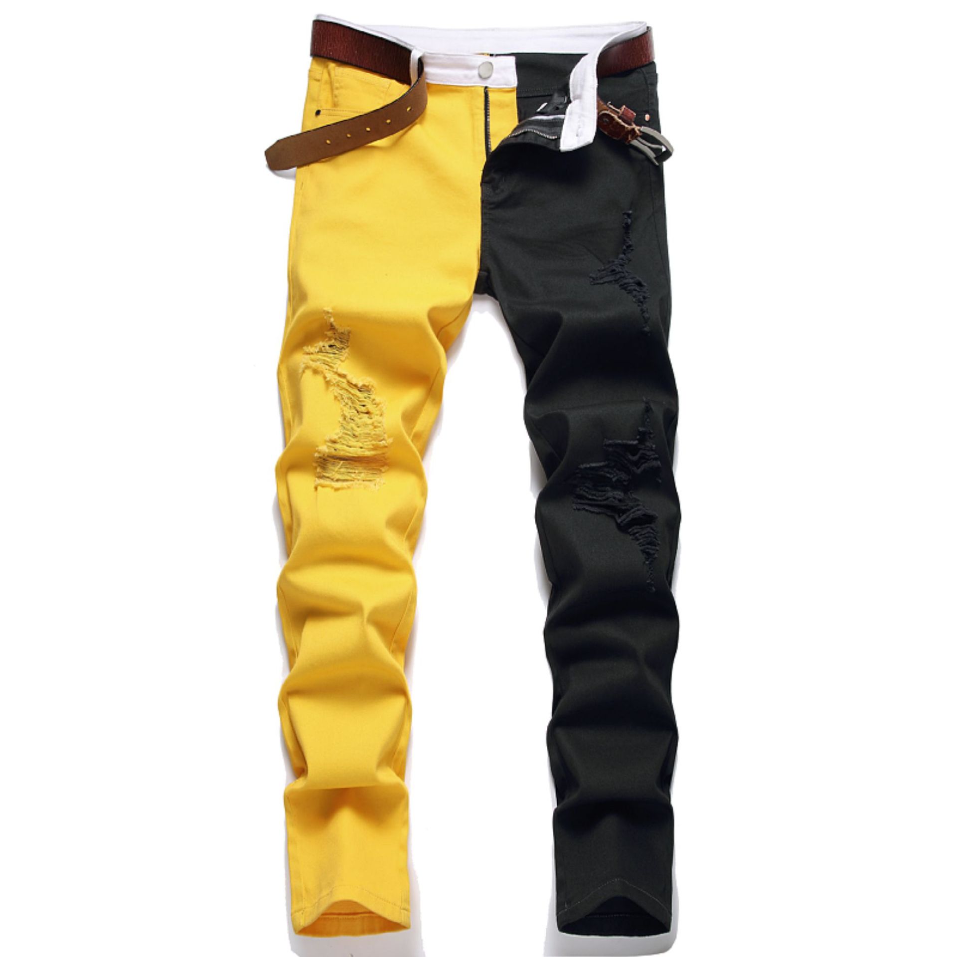 Pantalones vaqueros de los hombres micro elástico slim fit pies costura bicolor tendencia de la moda de los hombres multicolor en stock pantalones de exportación de comercio exterior
