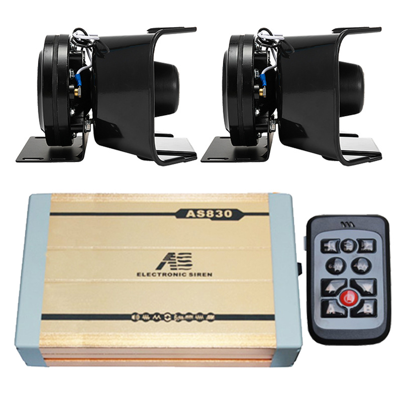 Car-mounted wireless remote control siren, 12V/24V car loudspeaker, high-pitched alarm, AS830C + round speaker