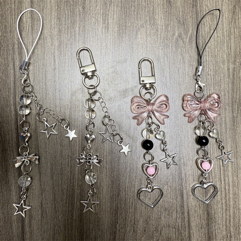 New Sweet Bow Keychain Mobile Phone Pendant Door Buckle Short Chain Love Five-pointed Star Backpack Decorative Hanging Ornaments