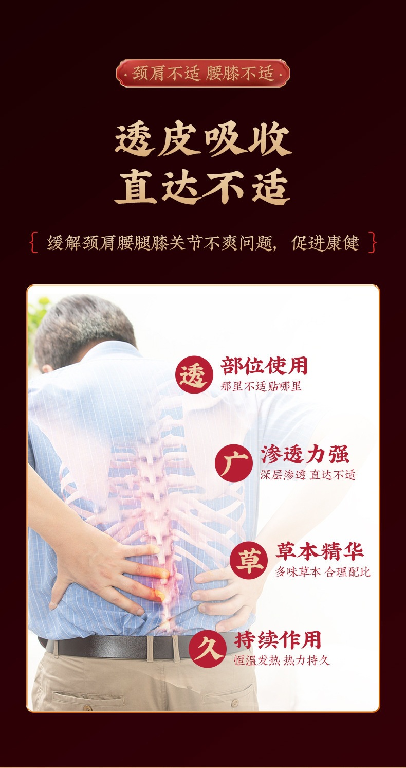 Lao Hei Gao Black Herbal Plaster Patch with Mugwort for Neck Shoulder Back and Legs Topical Wellness Care specifications