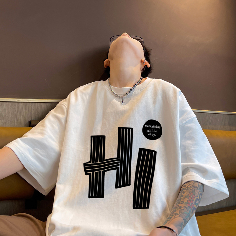 Marca de moda Otoño hombres de manga corta Camiseta de algodón de los hombres cuello redondo más tamaño de grasa suelta de manga corta azul oscuro 5 image 26