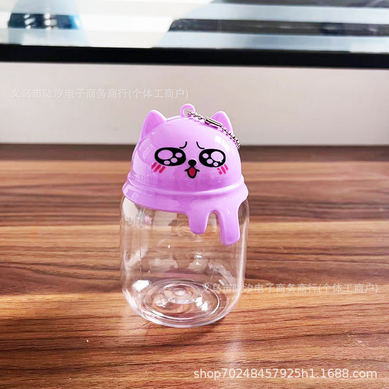 Dibujos animados latas selladas botella de plástico para mascotas de grado alimenticio con tapa transparente gato bocadillo caramelo galleta embalaje al por mayor