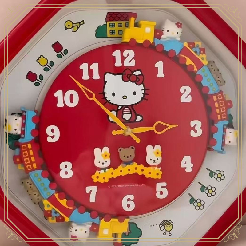 HelloKitty挂钟卡通小火车时钟会开火车的家用HelloKitty时钟挂表|undefined