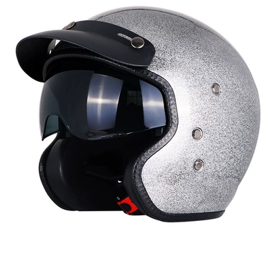 Motosiklet kaskı (dəbilqə) — half helmet retro helmet - flash-silver-ash-xxl