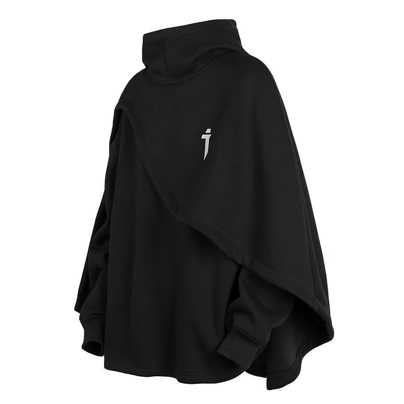 Trendy Functional High-Neck Hooded Cloak Sweatshirt for Men, Loose Two-Piece Pullover Couple Jacket
