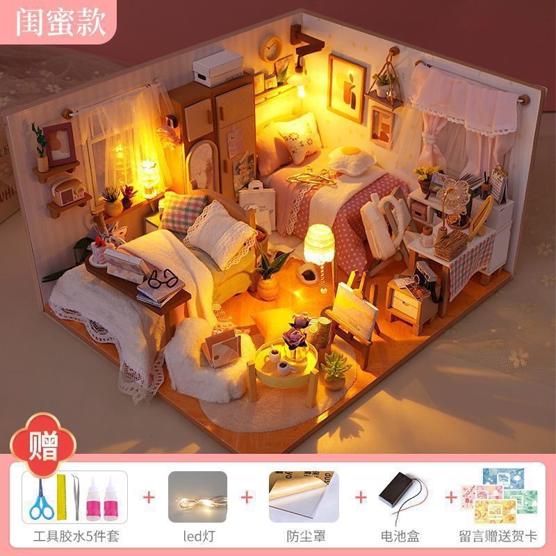 网红款手工小屋中国风古建筑拼装房子模型儿童玩具生日送女生|undefined
