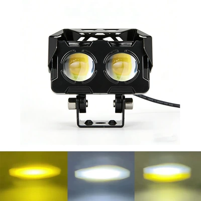 Cross-Border Motorcycle and Electric Vehicle Led Spotlight, Yellow and White Dual-Color External Modified Headlight, Road Paving Headlight (Motorcycle headlights, headlights) - two-eye-spotlight-with-cover
