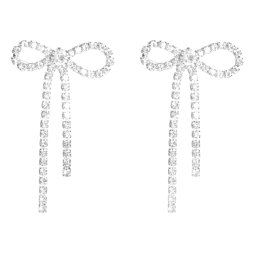 DINGKA High-end Bow Tassel Earrings Women's Shiny Diamond Small Ear Studs Elegant Fashion Ear Accessories